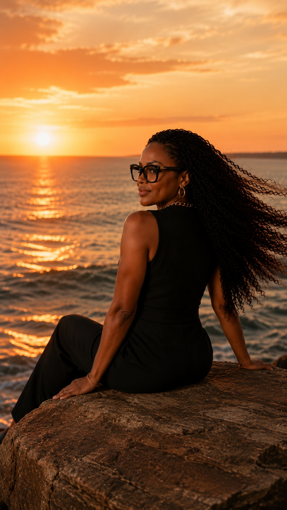 Boneta Prose at sunset by the ocean